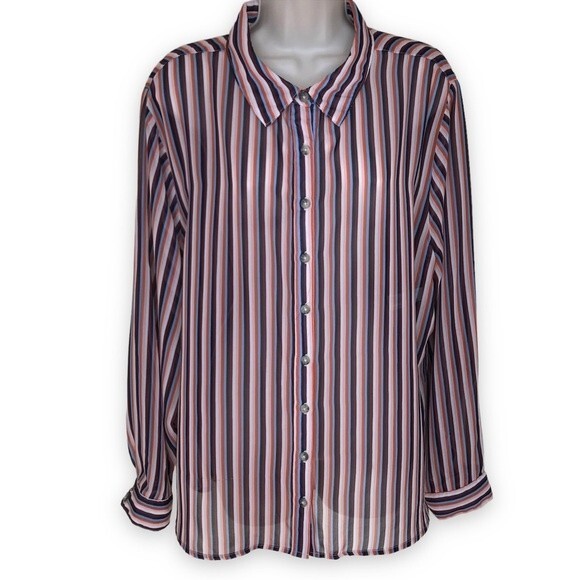 Wild Fable Semi Sheer Multi Stripe Button Up Long Sleeve Blouse Women Size 1X - Picture 1 of 11